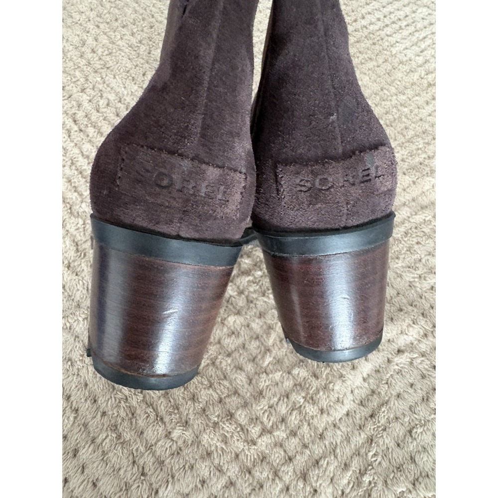 Sorel Boots Womens Size 8.5 Cate Chocolate Brown Leather/Suede Zip Block Heel - Picture 9 of 15